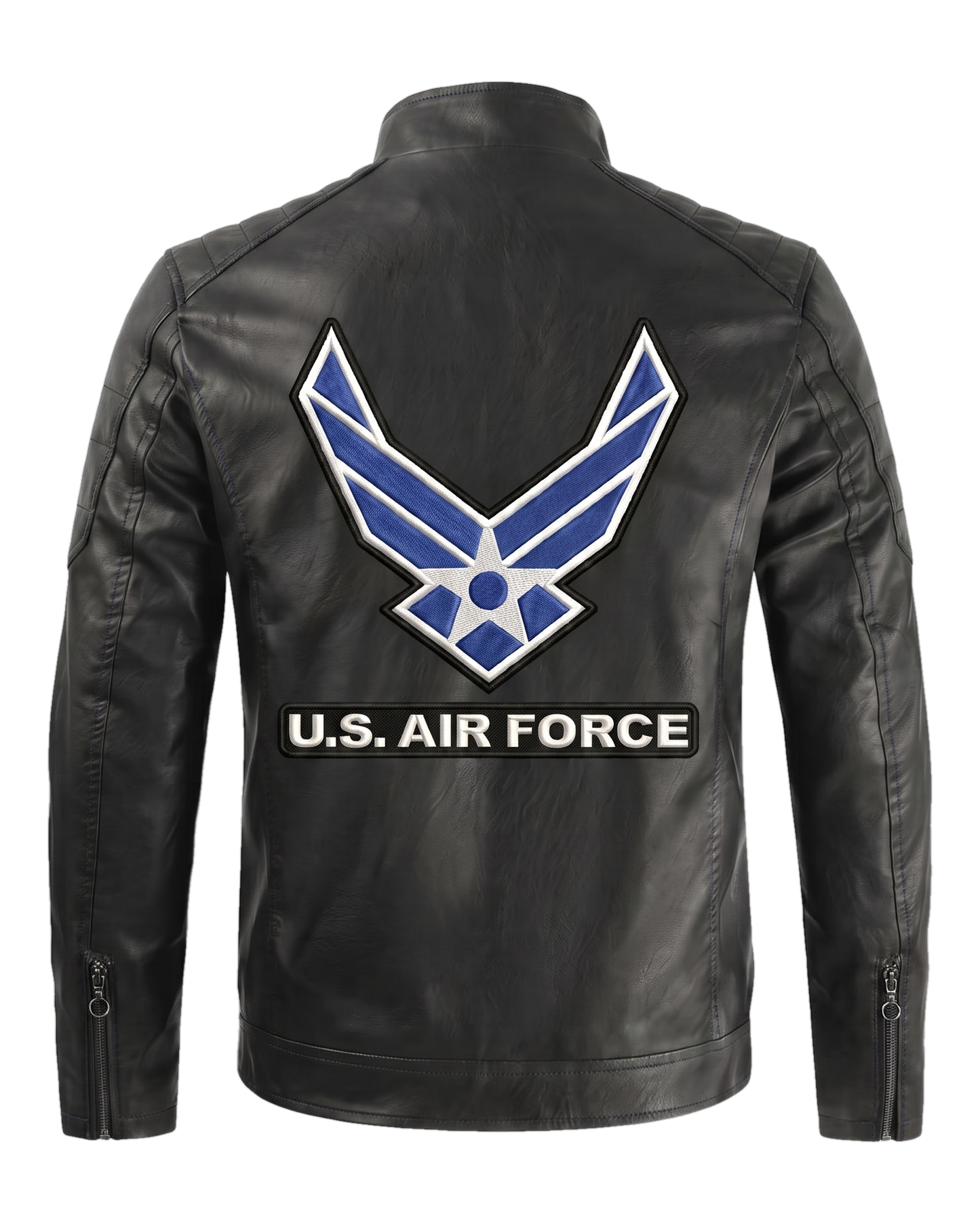Air Force all-black handmade leather jacket - back emblem
