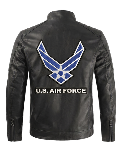 Air Force all-black handmade leather jacket - back emblem