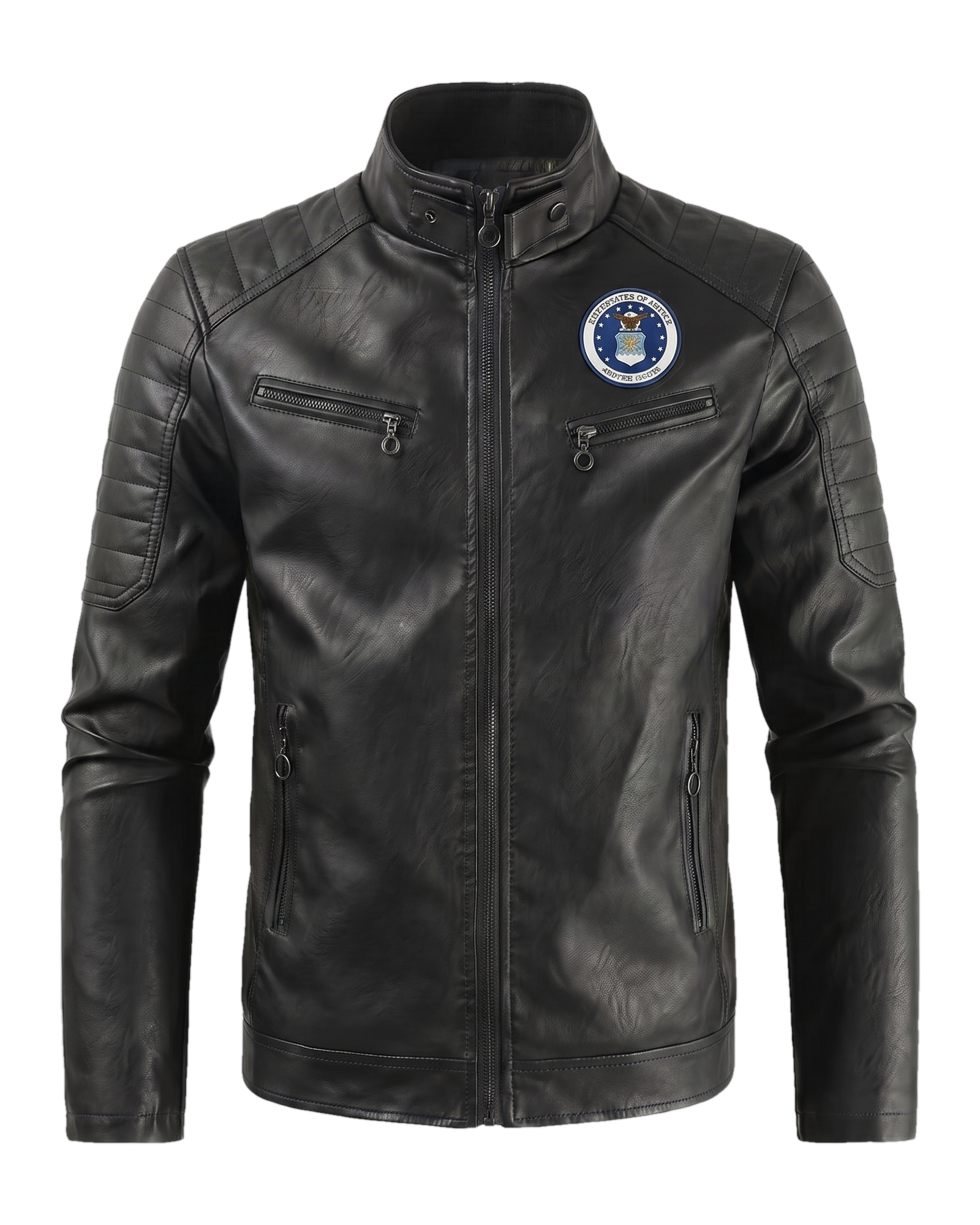 Air Force all-black handmade leather jacket - front