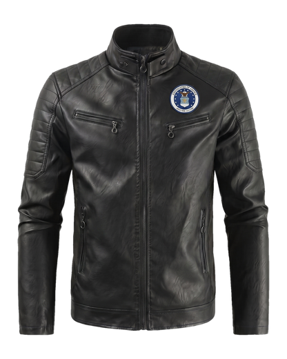 Air Force all-black handmade leather jacket - front
