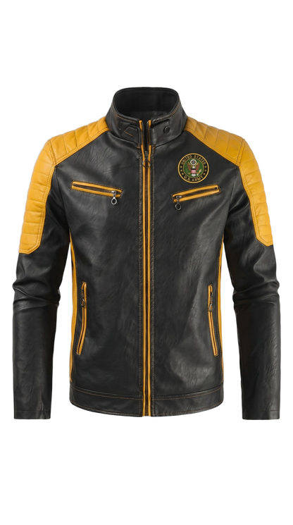 Army handmade leather jacket - front