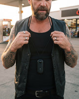 SnapSight worn on a leather vest