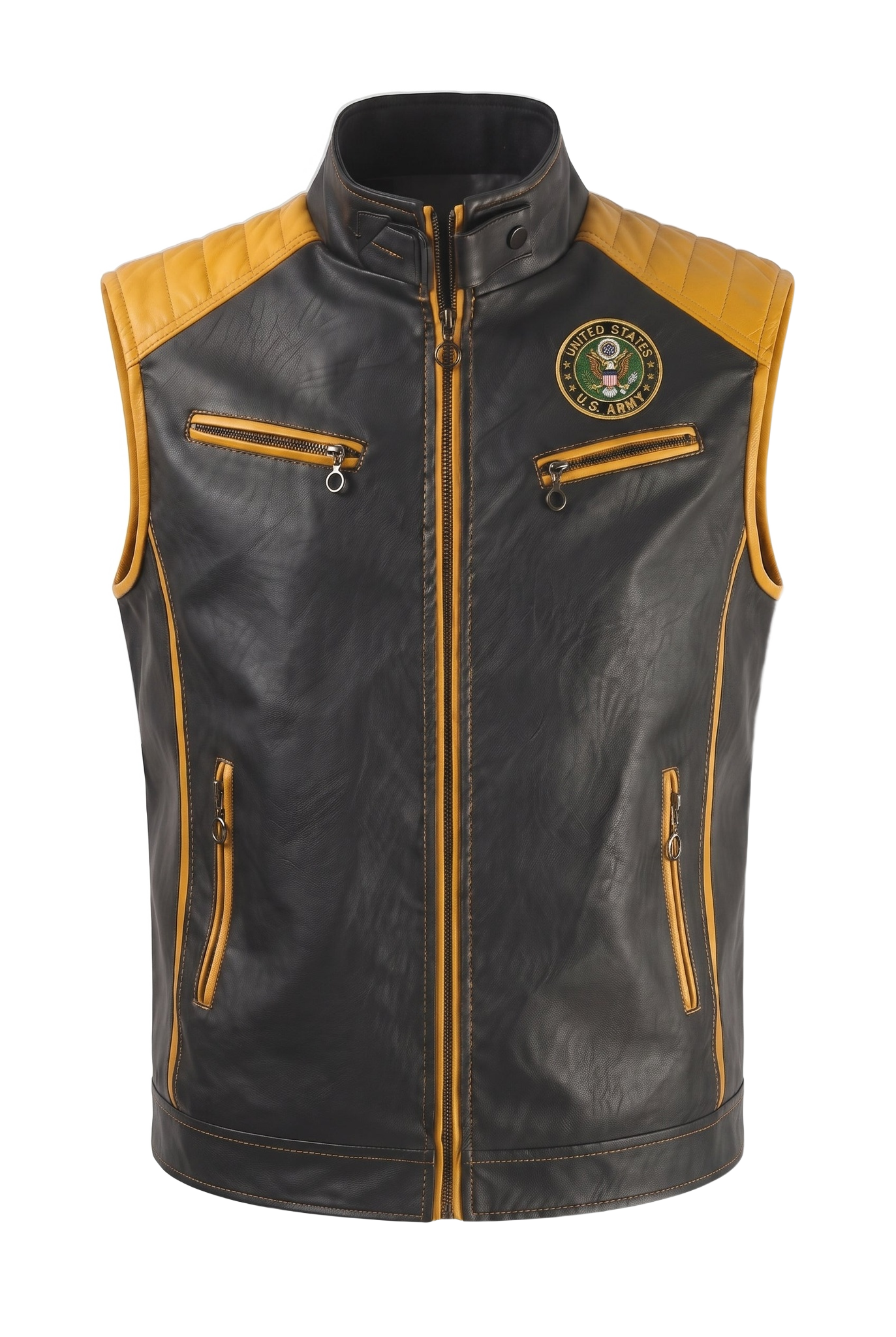 Army handmade leather vest - front (transparent)
