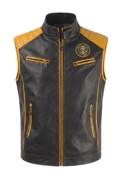Army handmade leather vest - front (transparent)