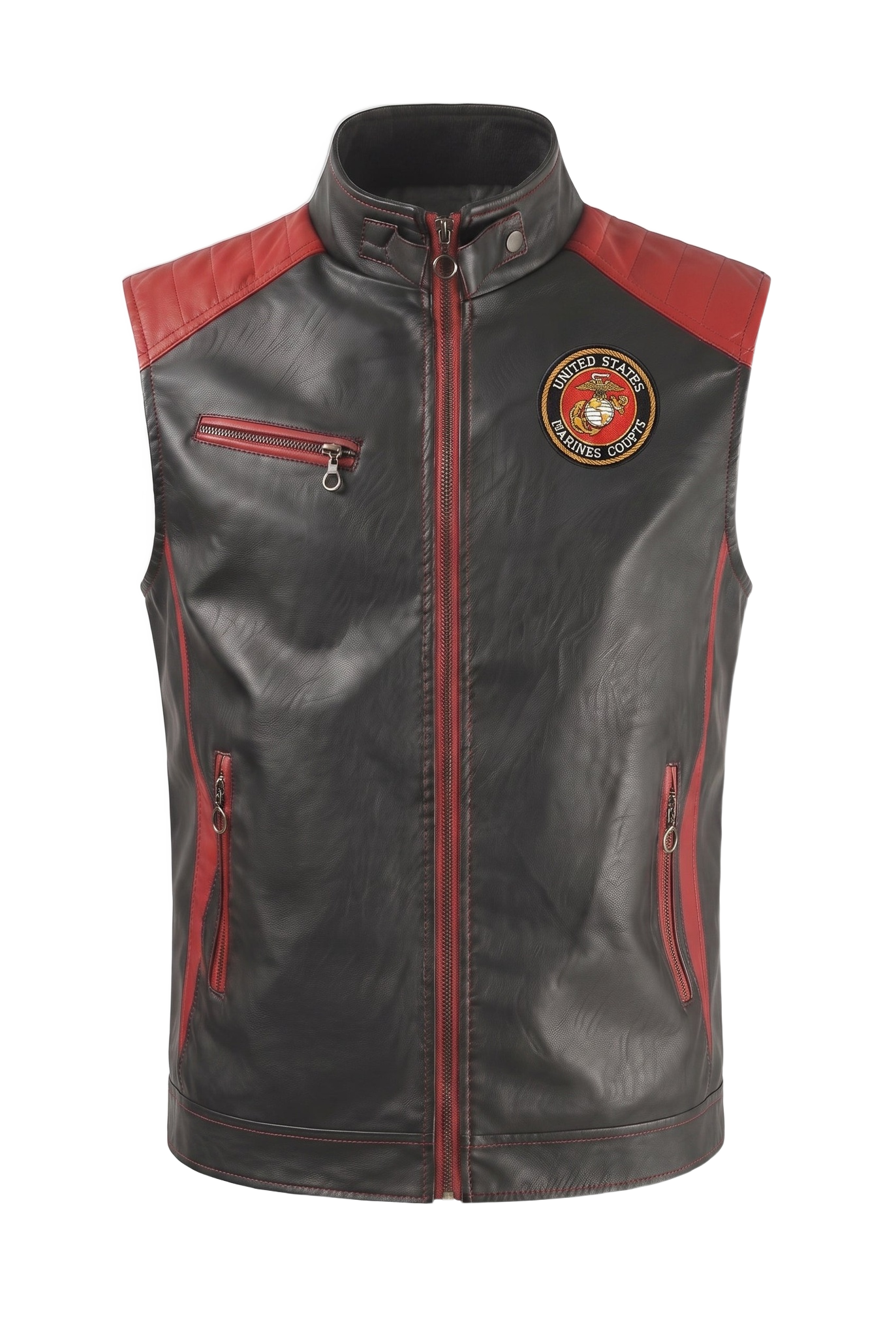 Marines handmade leather vest - front (transparent)