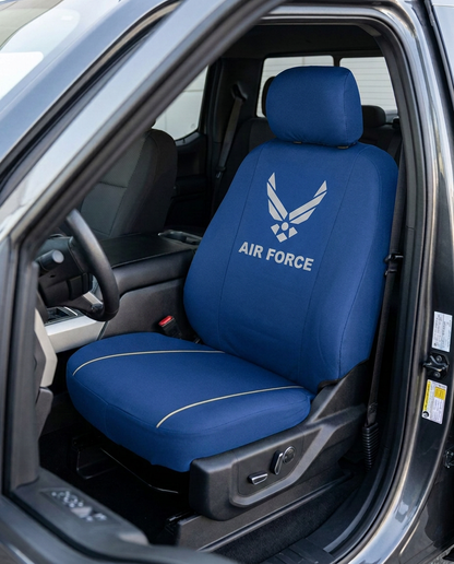U.S. Air Force seat cover installed on a truck driver seat