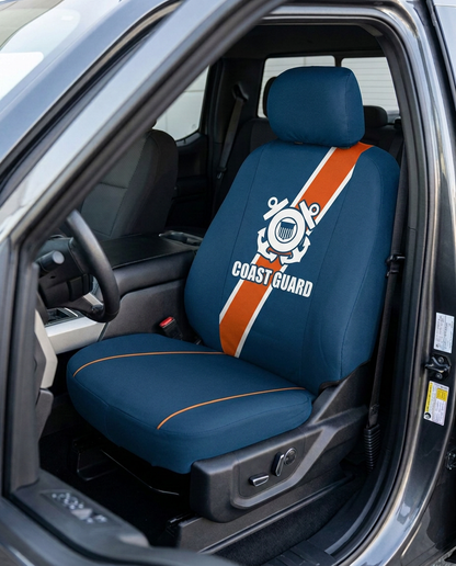 U.S. Coast Guard seat cover installed on a truck driver seat