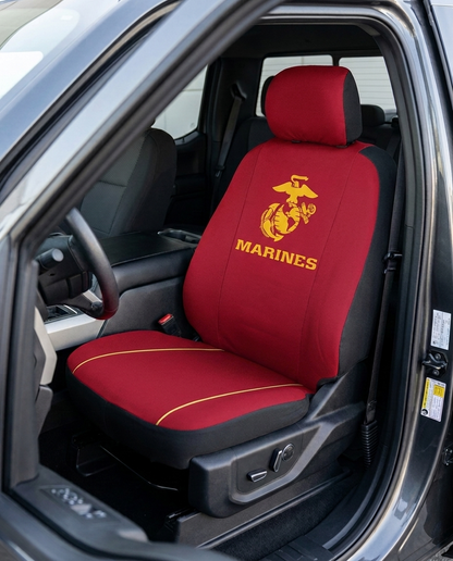 U.S. Marines seat cover installed on a truck driver seat