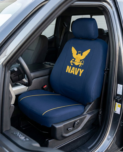 U.S. Navy seat cover installed on a truck driver seat