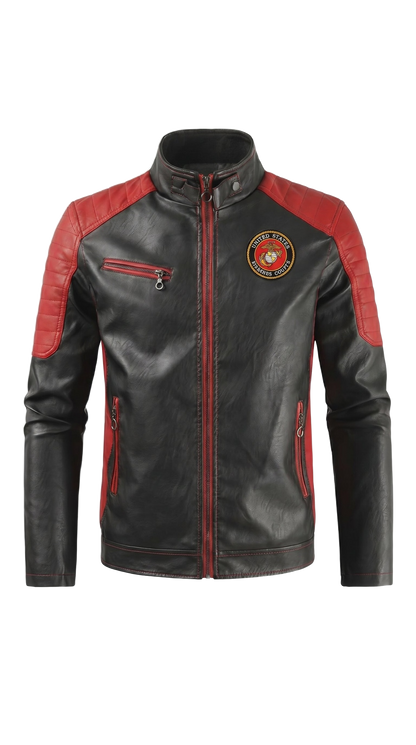 Marine handmade leather jacket - front