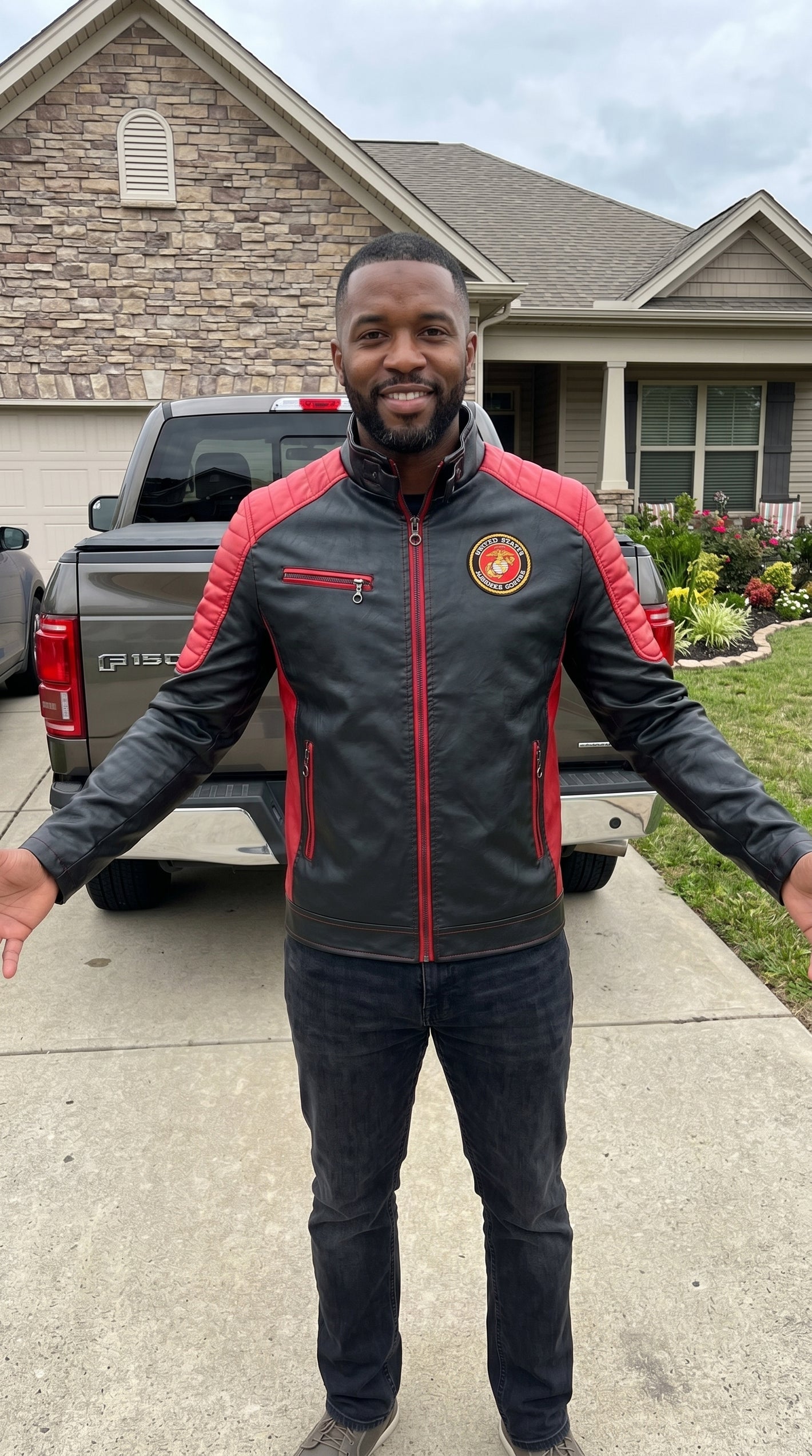 Customer wearing Marine jacket
